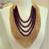 Maxi Colar cristais preto e franjas